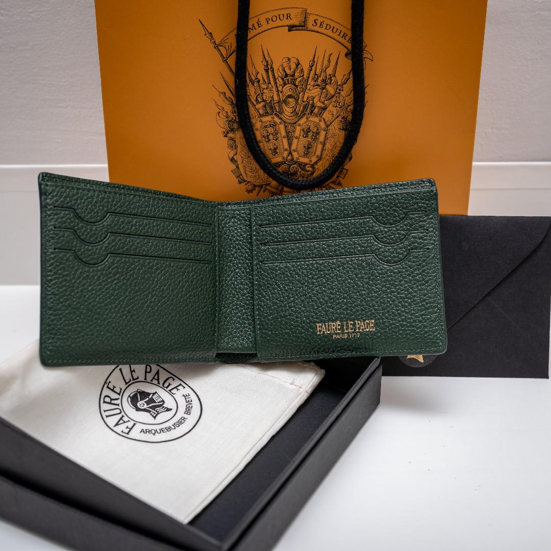 NWT Faure Le Page Paris Empire Green Pistol Mini Bifold Wallet Men's  AUTHENTIC