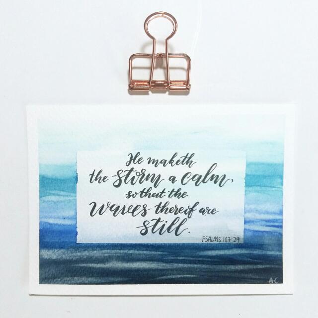Handpainted Original Watercolour Bible Verse Card Calm The Storm