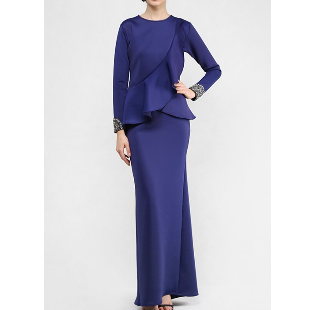 Pikatkl Baju Kurung Modern Navy Blue Women S Fashion Muslimah Fashion On Carousell