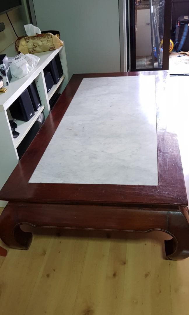 Solid Wood Coffee Table With Marble Slab Top Furniture Tables