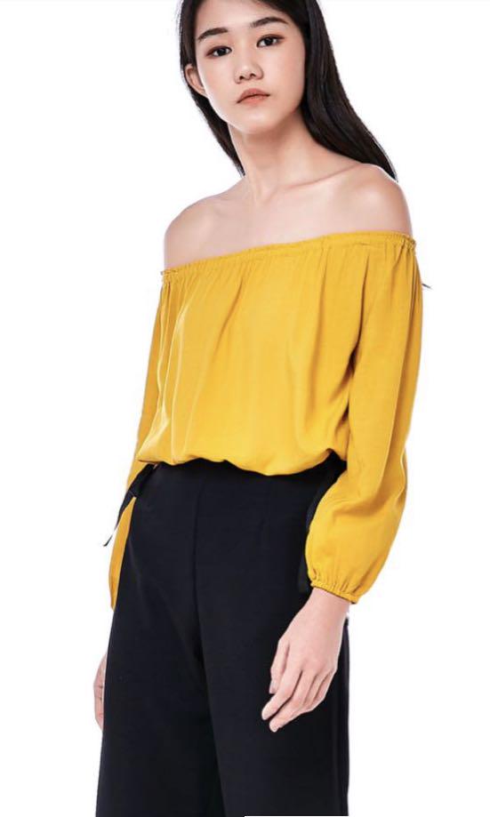 yellow over the shoulder top
