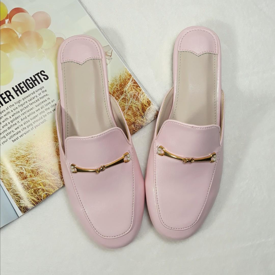 pink loafer mules