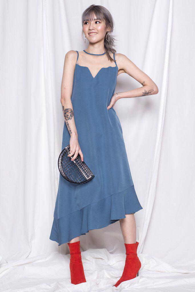 steel blue midi dress