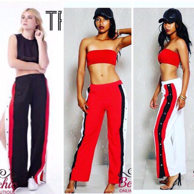 Black Track pants w side slit and studs Women s Fashion Bottoms