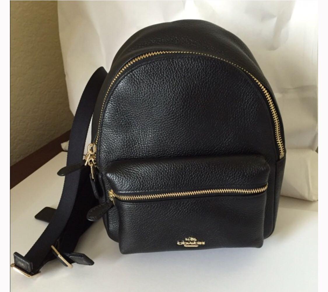 COACH Mini Charlie Backpack in Black Pebble