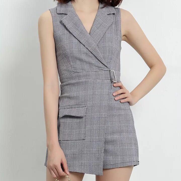 Modern Chic Romper V Neck Collar Vintage Smart Casual Formal Cool