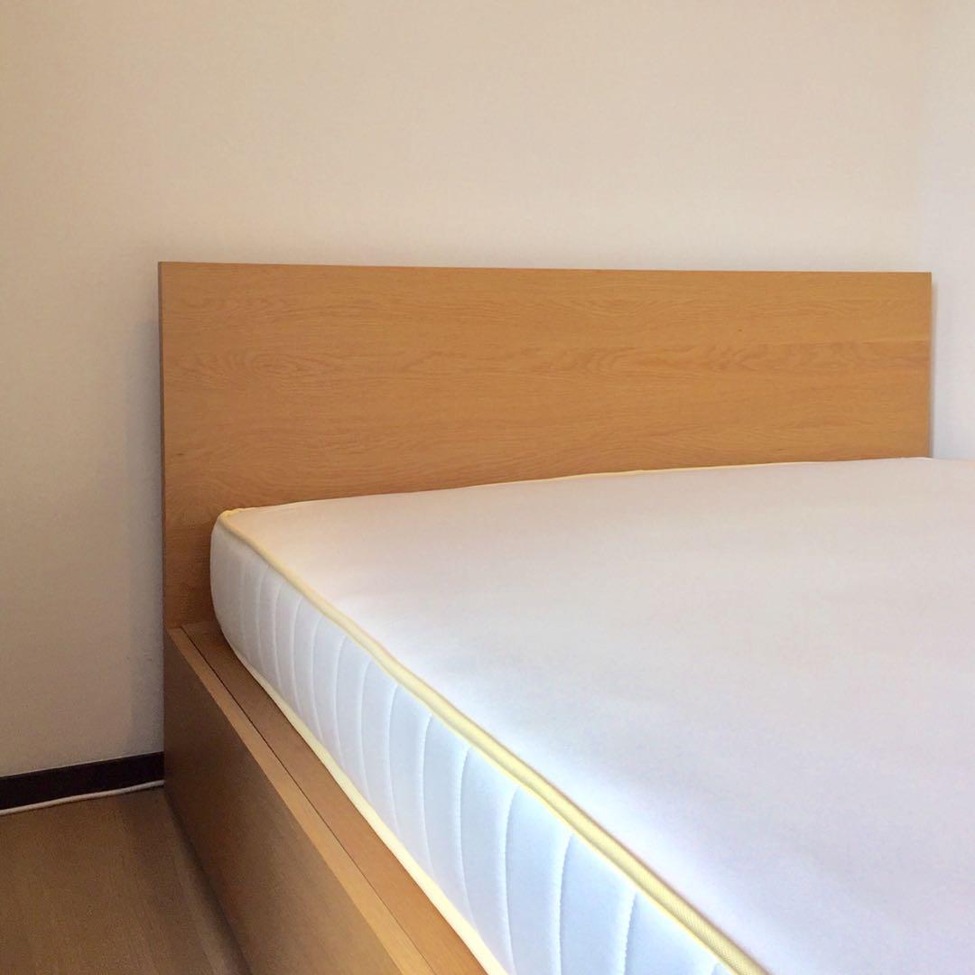 MUJI Storage Bed w Headboard + Pocket Spring Mattress, 傢俬＆家居, 傢俬, 床架及床褥