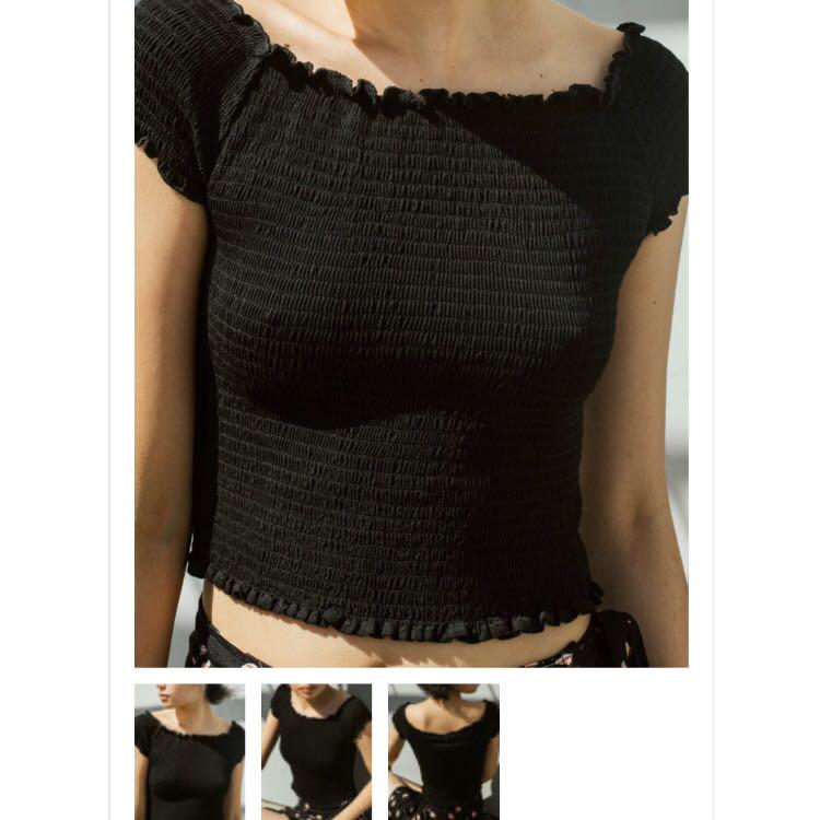 black smocked off the shoulder top