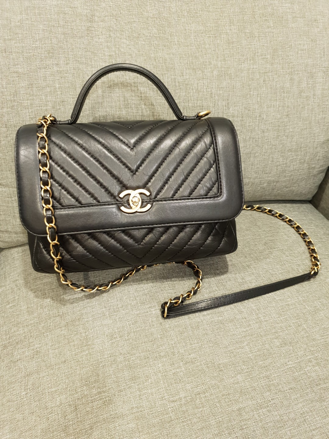 Chanel chevron flap bag with top handle clearance