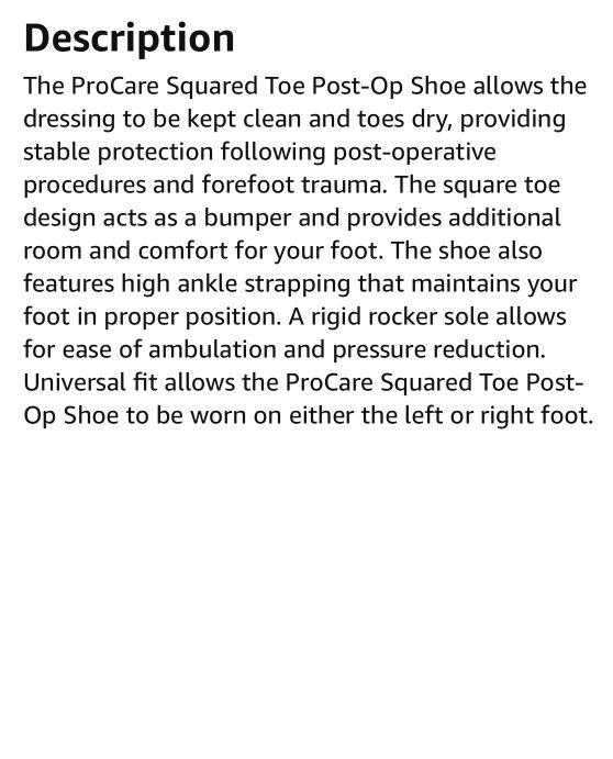 Procare Squared Toe Post Op Shoe Size Chart