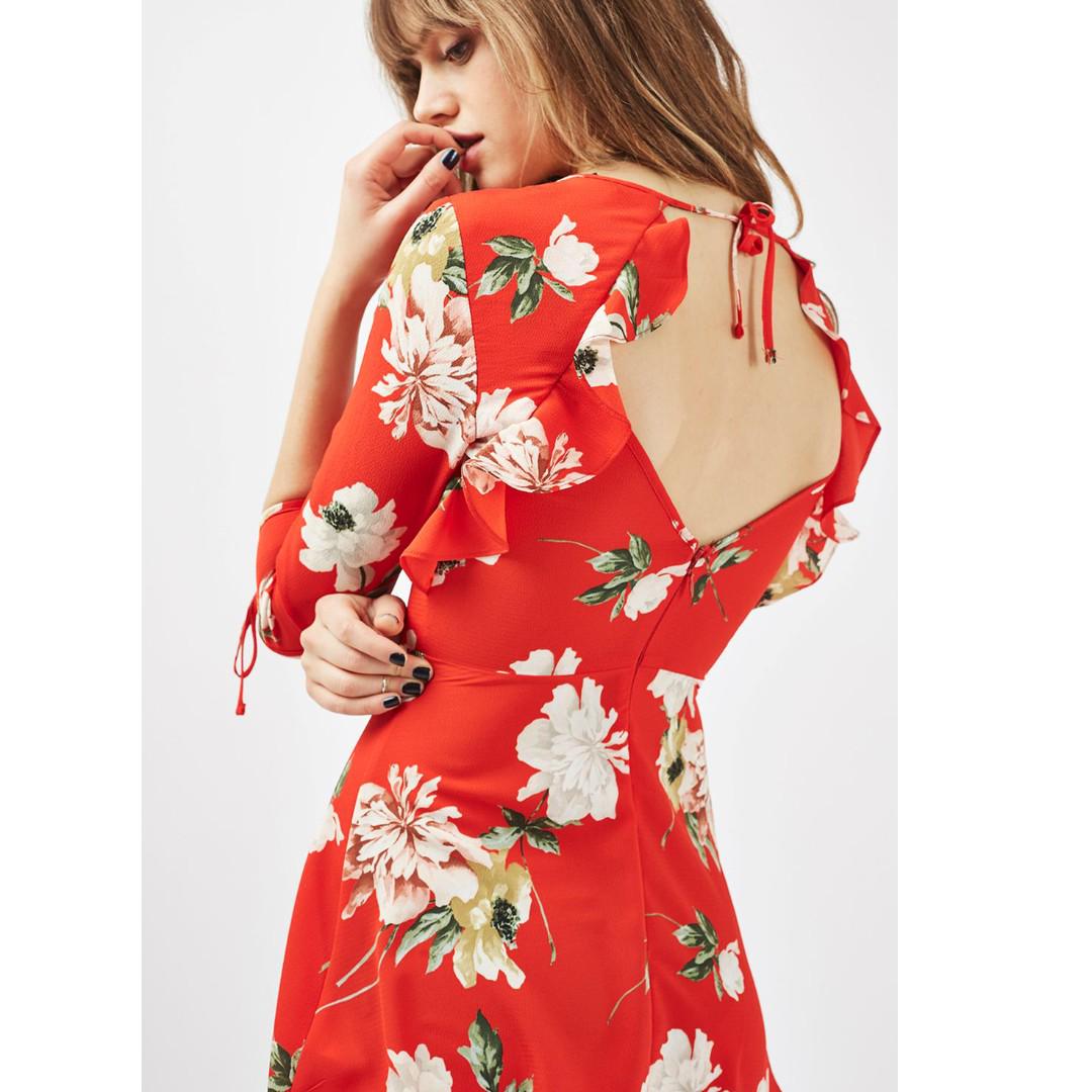 Topshop Red Paint Floral Tea Dress Rrp 110 Women S Fashion