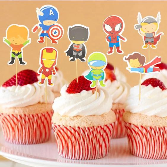 8 Pcs Marvel Avengers Cupcake Topper Cake Toppers Birthday Party Decoration Baking Picks Design Craft Craft Supplies Tools On Carousell