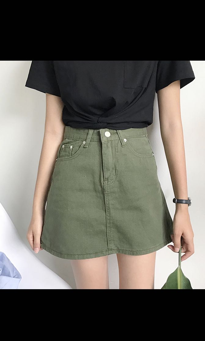 Amazon.com: Women's Denim Workwear Casual Skirt Mid-Length Solid Color  Drawstring Pocket Streetwear Denim Skirt (A-Army Green, S) : Clothing,  Shoes & Jewelry