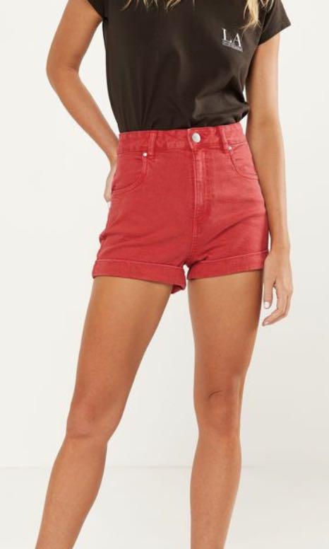 denim red shorts