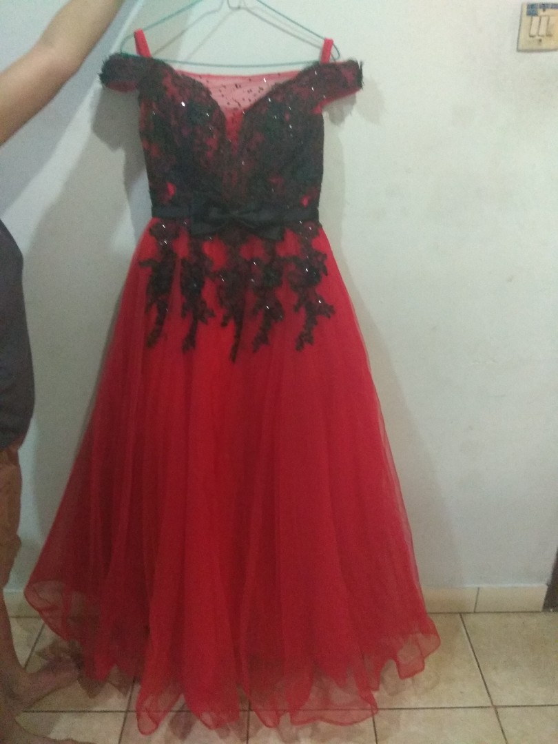 Gaun Pesta Dress Pesta Merah Hitam Womens Fashion Womens Clothes