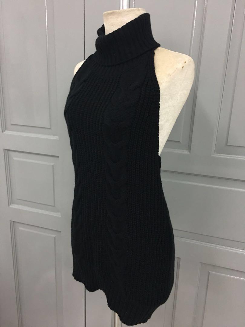RENT Virgin Killer Sweater Bare Back Sexy Knitted Turtleneck