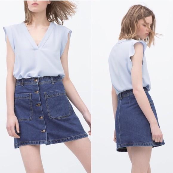 Zara Button Down Denim Skirt, Women's 