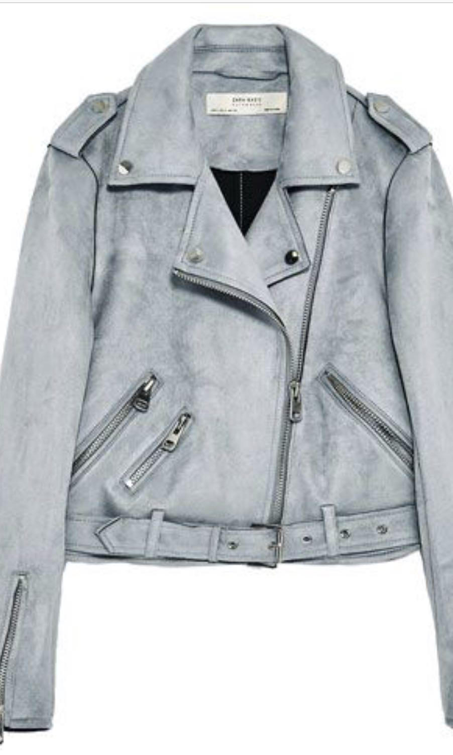 light blue leather jacket zara