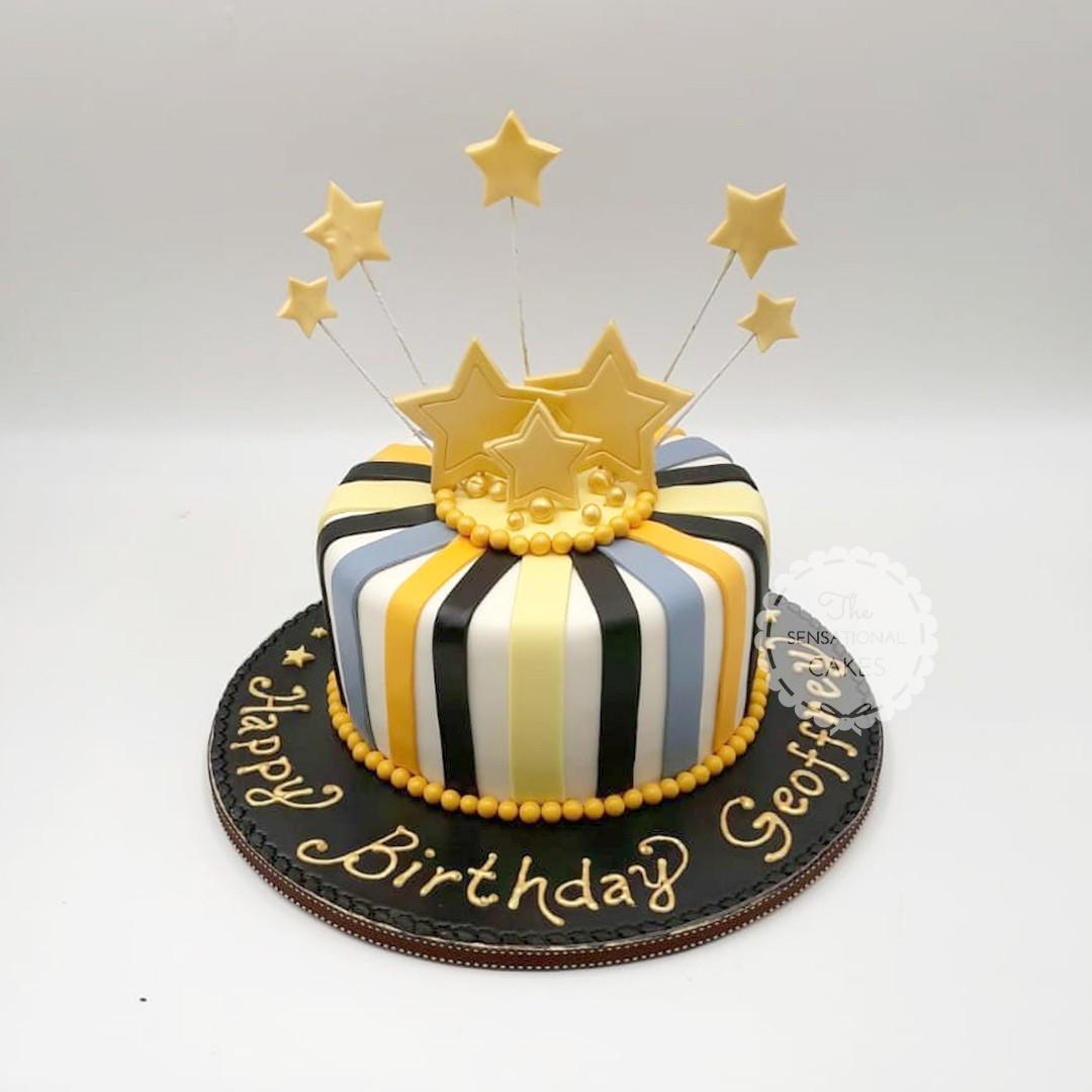 Black And Gold Stripes With Popping Stars Theme Cake Singaporecake Food Drinks Baked Goods On Carousell