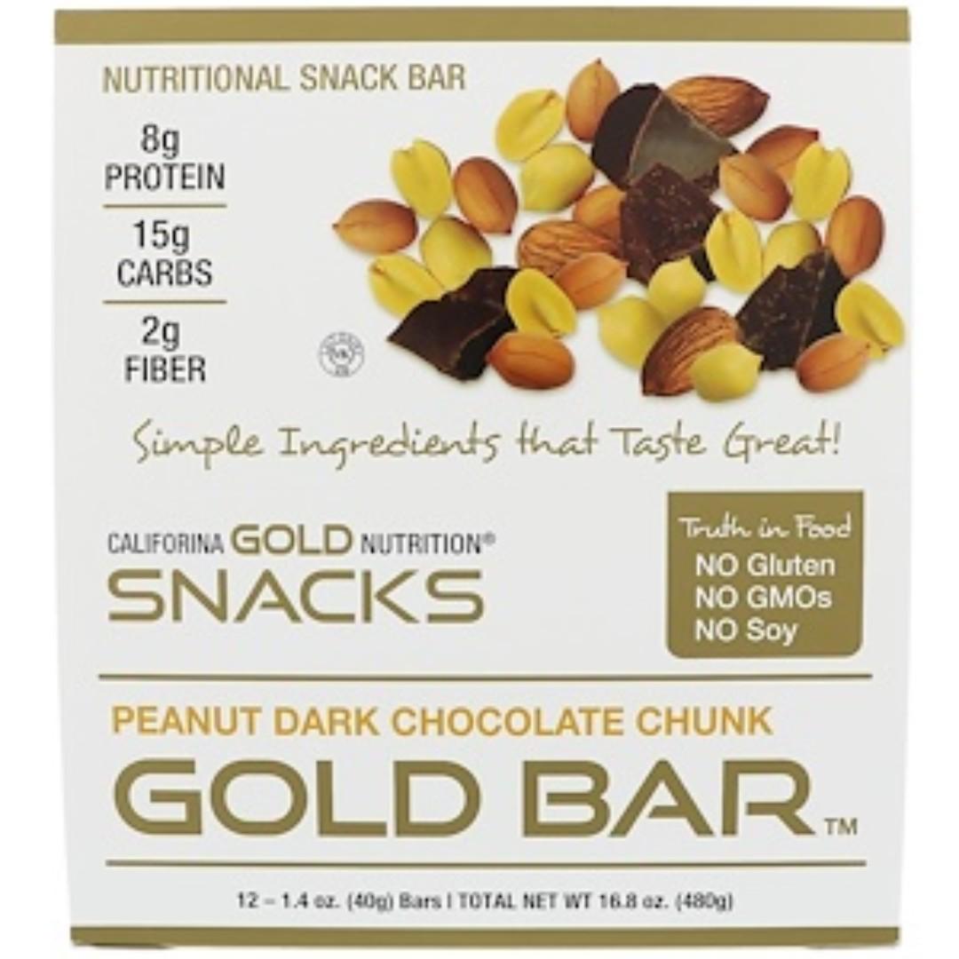 California Gold Nutrition Gold Bar Peanut Dark Chocolate Chunk 12 Bars 1 4 Oz 40 G Each Sports Weights Gym Equipment On Carousell