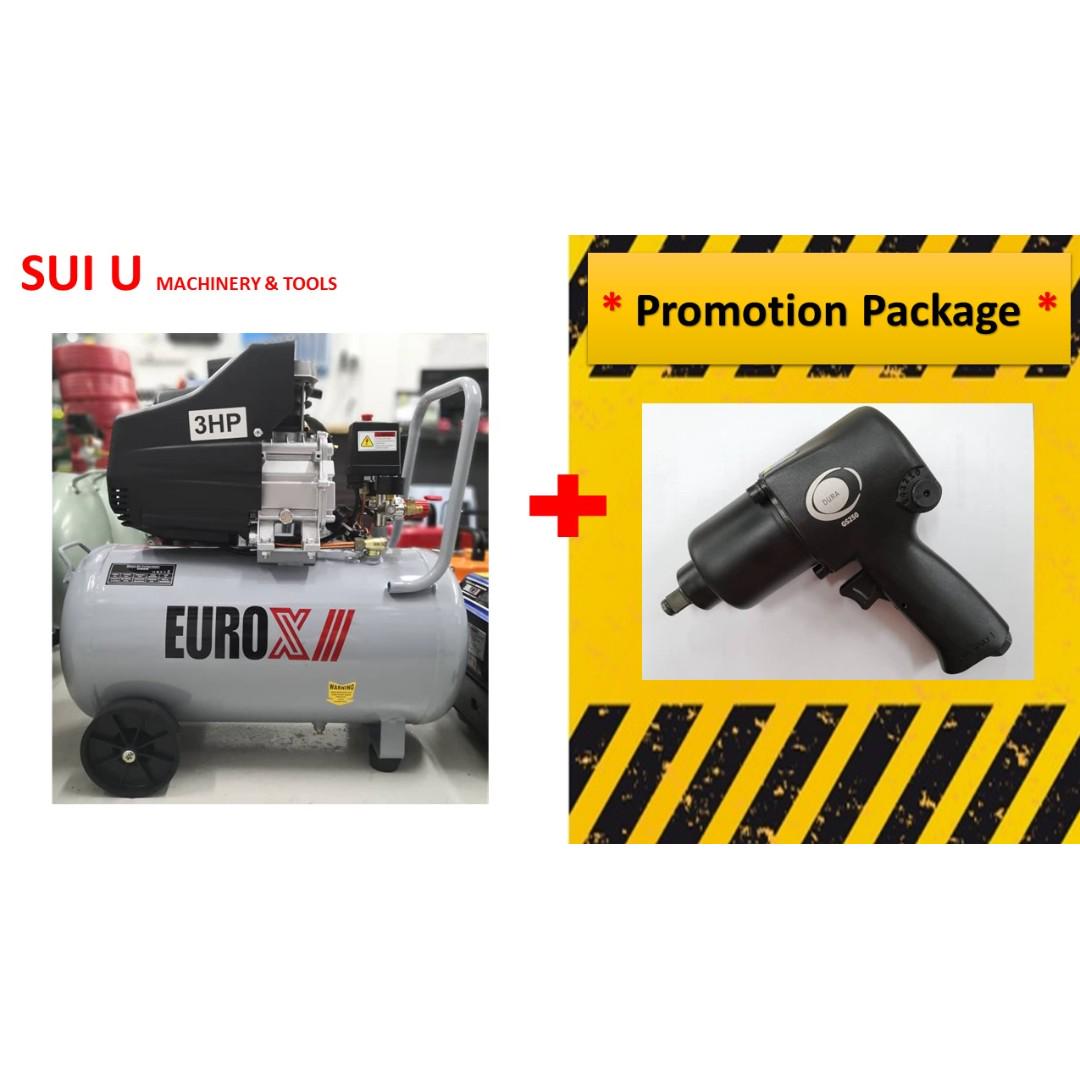 Eurox EAX3050 Air Compressor 3hp 50litre with Dura 1/2" Air Impact