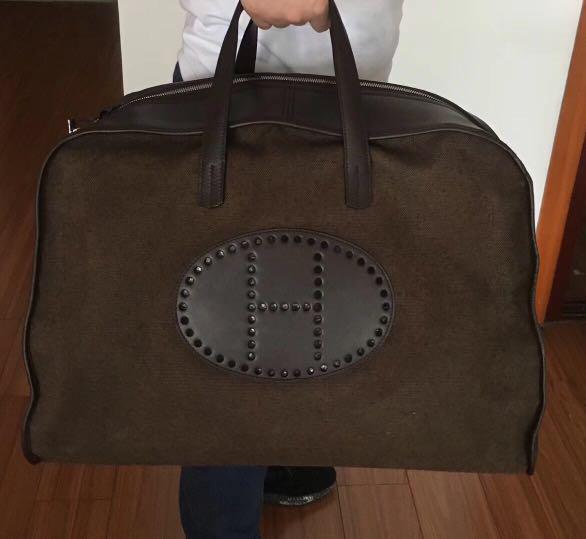 Hermes Toile and Barenia Leather XL Evelyne Travel Bag at 1stDibs