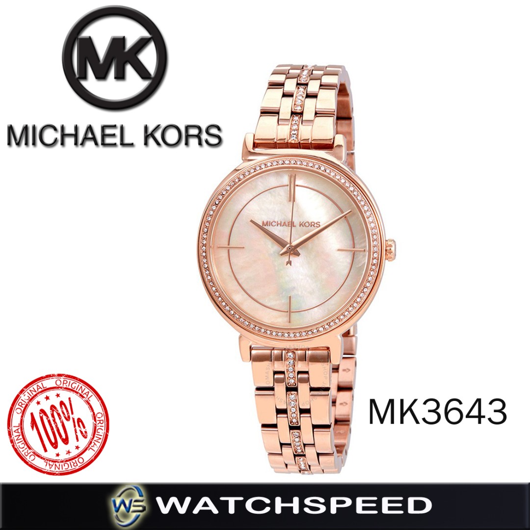 Michael Kors Cinthia Rose Gold Mother Of Pearl Dial Swarovski Ladies Watch Mk3643 Women S Fashion Watches On Carousell
