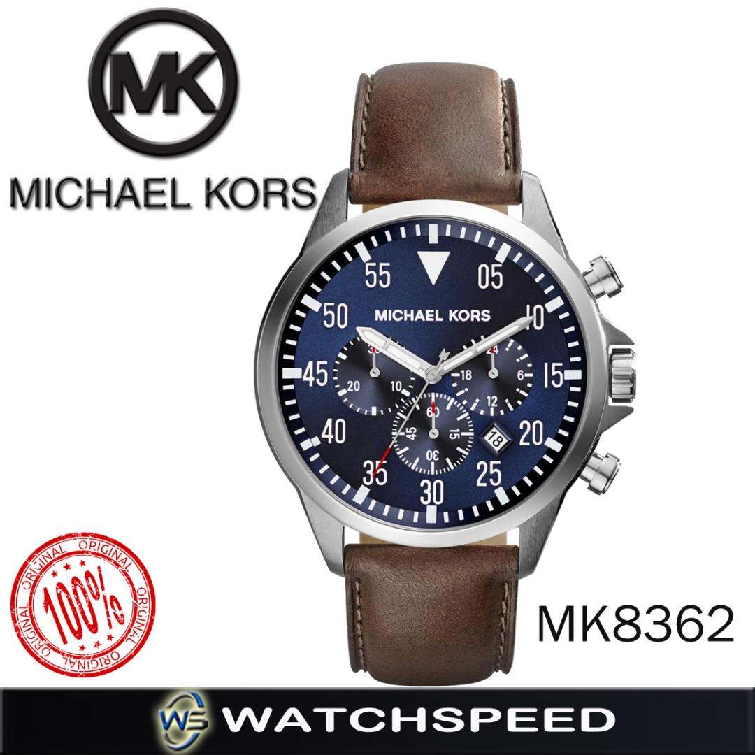 michael kors men's 44mm gage chronograph watch with brown leather strap