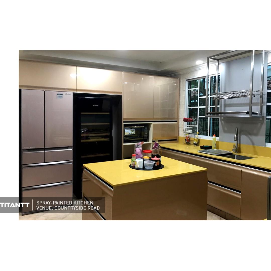 Spray Painted Kitchen Cabinets Furniture Shelves Drawers On