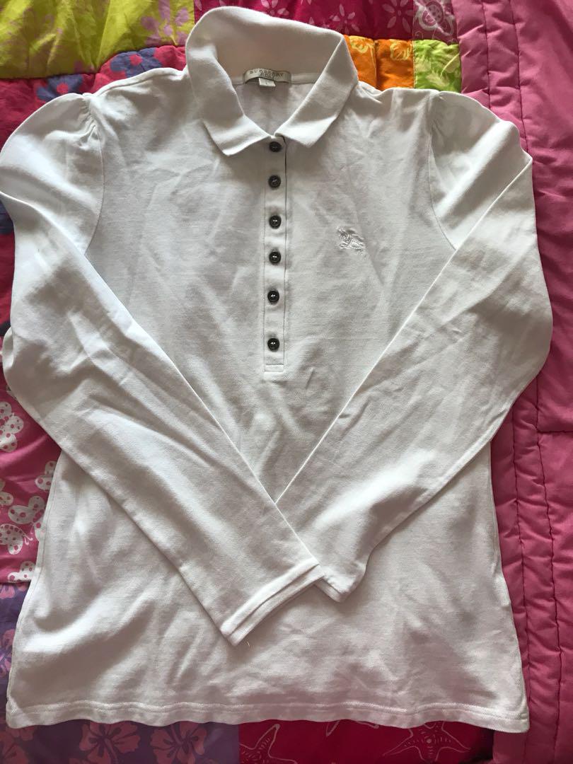 burberry white long sleeve polo