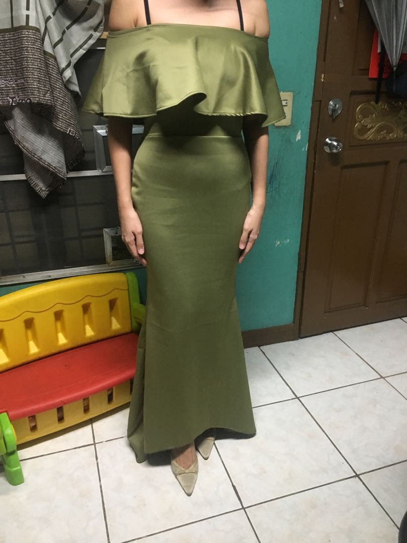 Olive Green Evening Gown