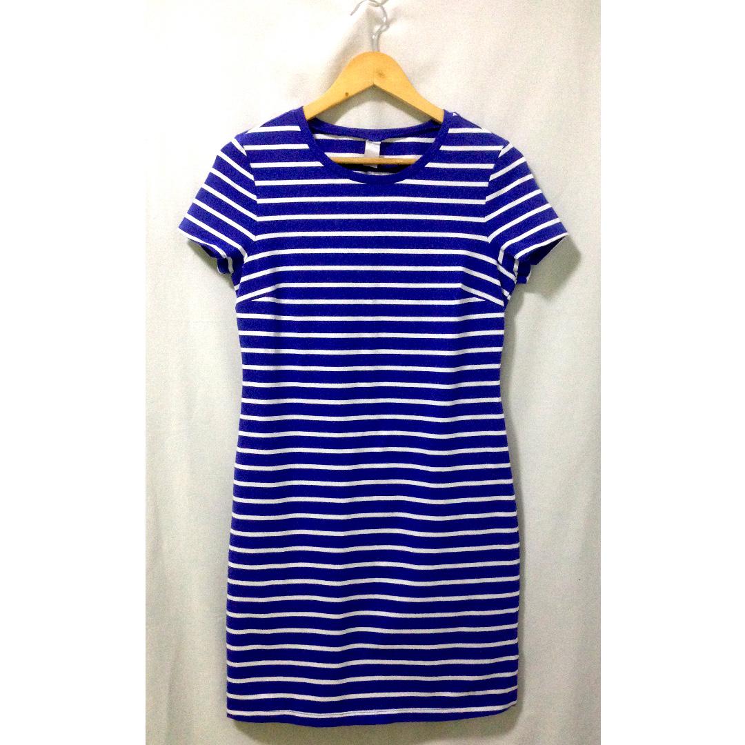 Old Navy Crew Neck Tee Dress Blue Stripe On Carousell