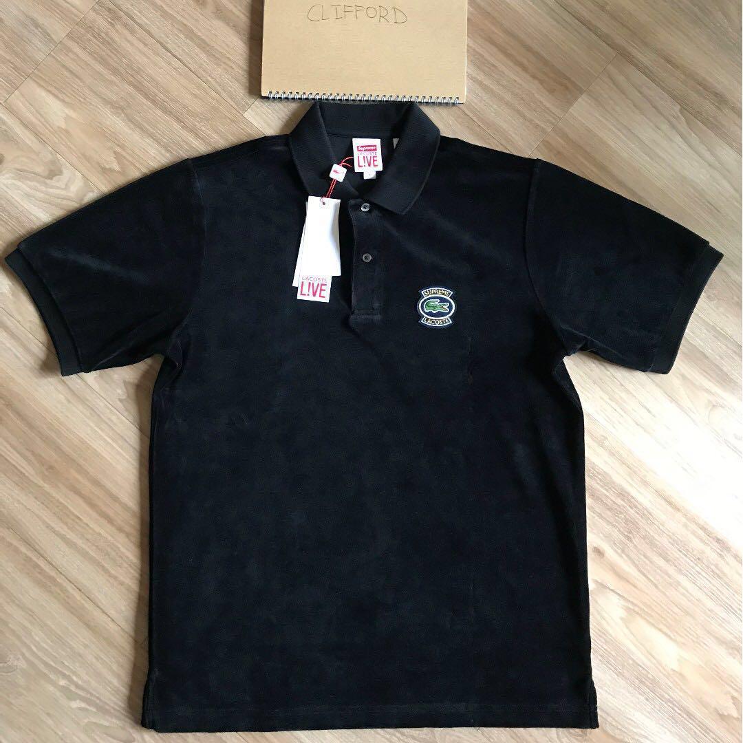 Supreme X Lacoste Black Velvet Polo Top