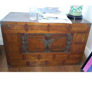 Antique Wooden Camphor Chest with Butterfly Design
