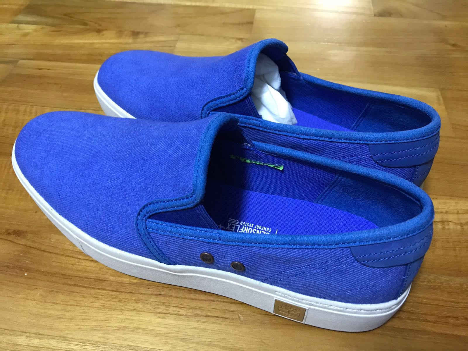 blue canvas loafers