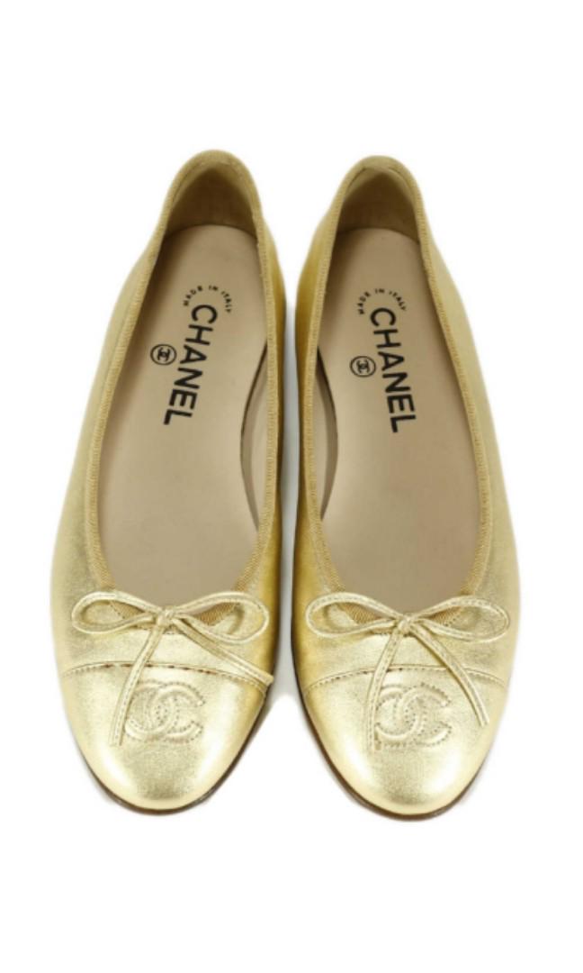 Chanel Gold Ballerinas Classic Pumps, Luxury, Sneakers & Footwear on  Carousell