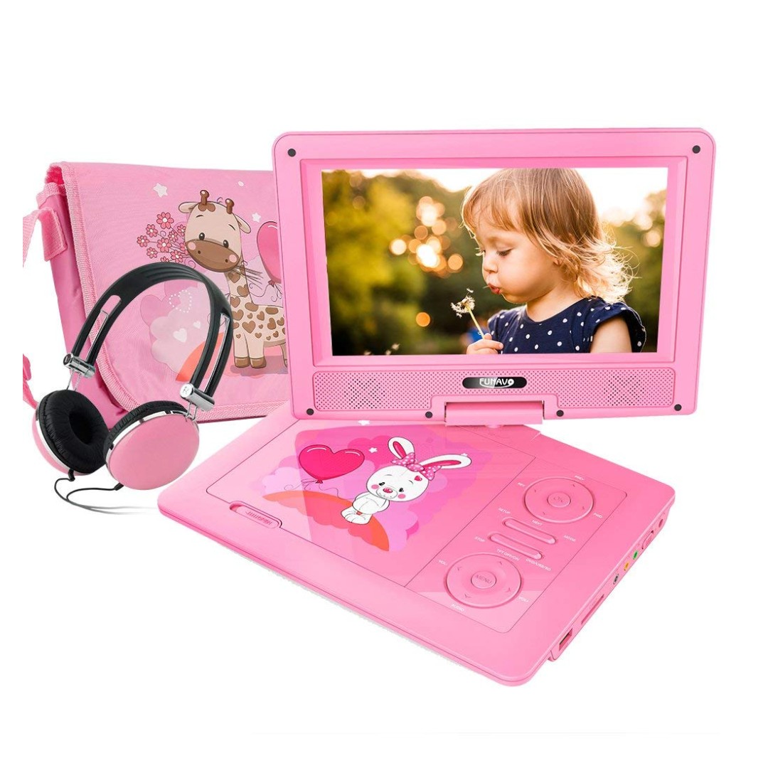 (E1) FUNAVO 9.5" Portable DVD Player with Headphone, Carring Case