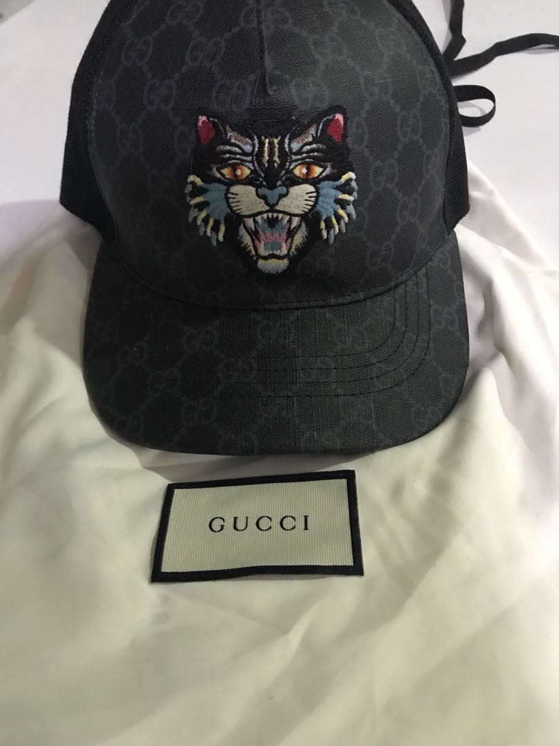 Gucci Gg Supreme Angry Cat Trucker Hat - Black In Tonal-beige, ModeSens