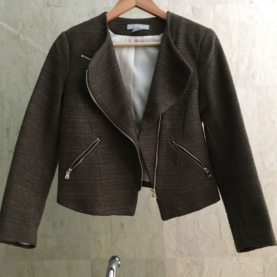 H&M tweed jacketolive green, Women's Fashion, Coats, Jackets and