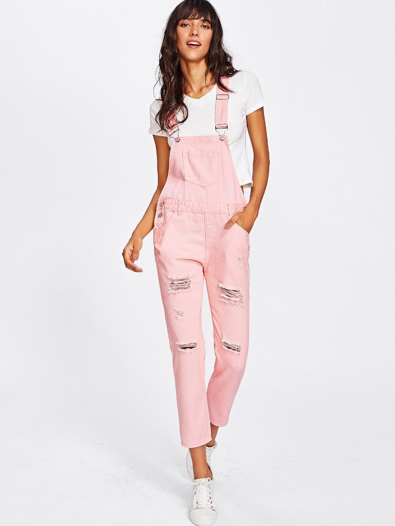 pink denim overalls