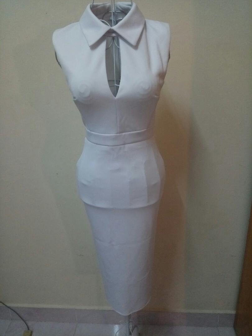 White Dress missguided UK6. Victoria beckham style. Pencil fitted office