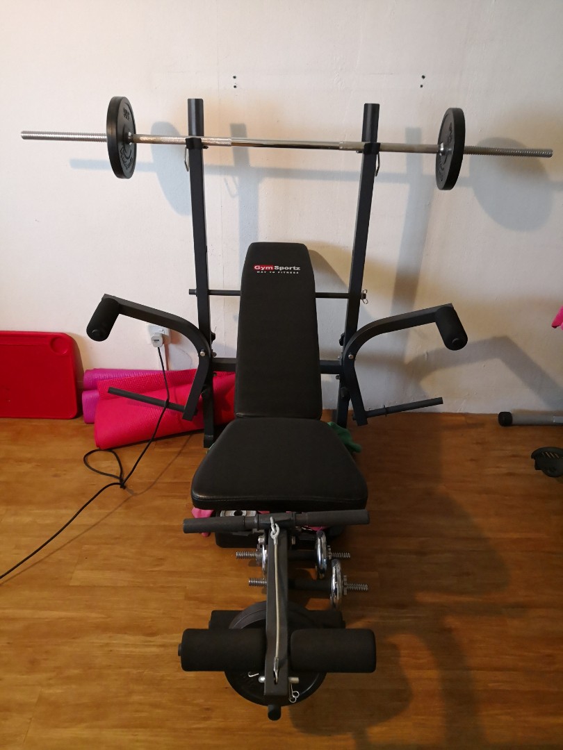 Workout Bench With Stand Plus Barbell Set With 4 5kg Plates