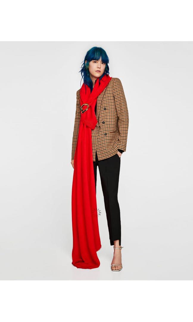 Zara red pleated scarf, Women's Fashion 