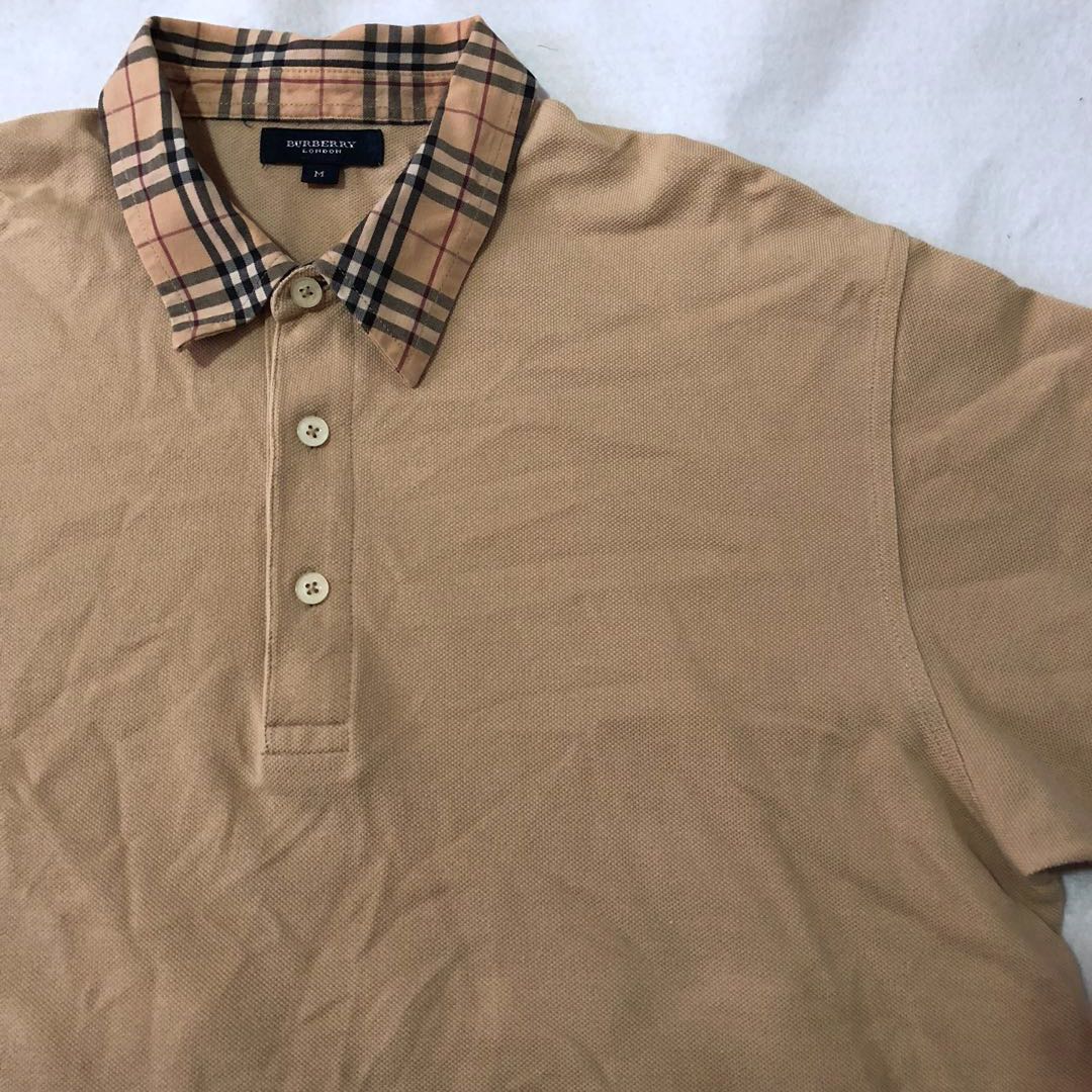 khaki checkered collar polo shirt 