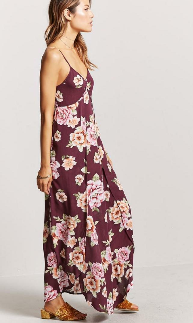 maroon floral maxi dress