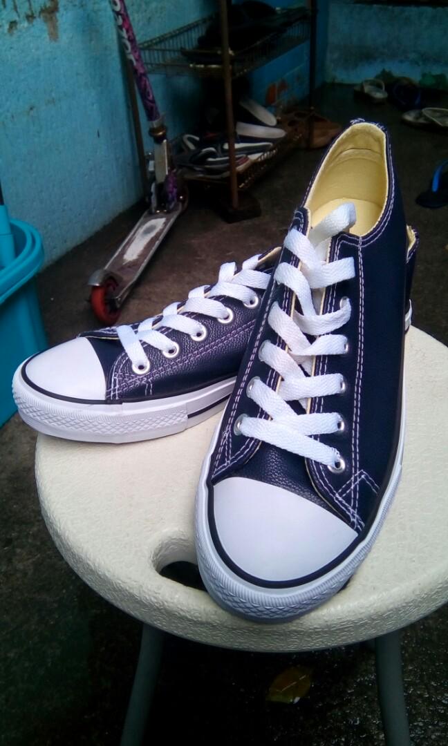 leather converse navy blue