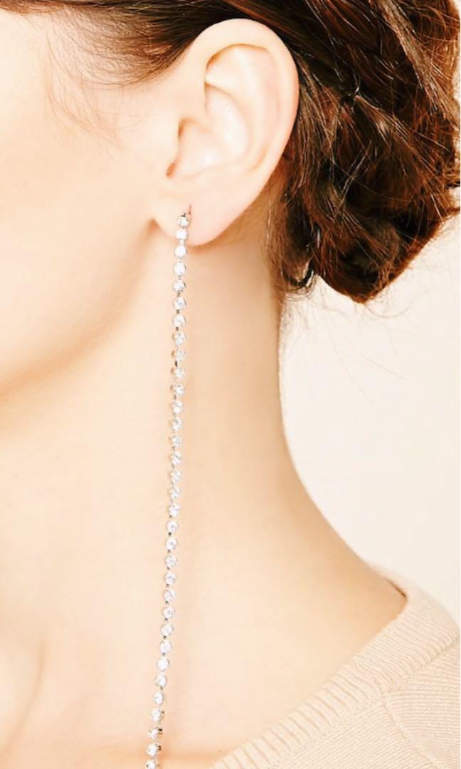 Long Rhinestone Drop Earrings (silver 