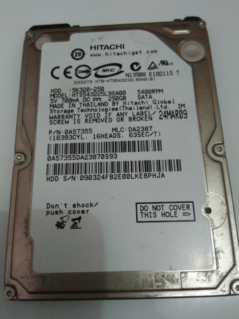 Harddisk Laptop Hitachi Hgst 250gb 5400rpm Sata Electronics Computer Parts Accessories On Carousell