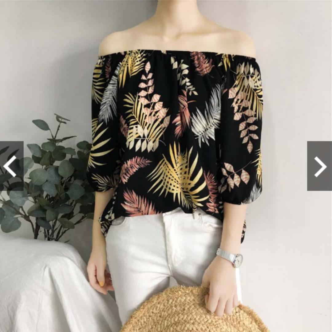 Off shoulder online hawaiian blouse