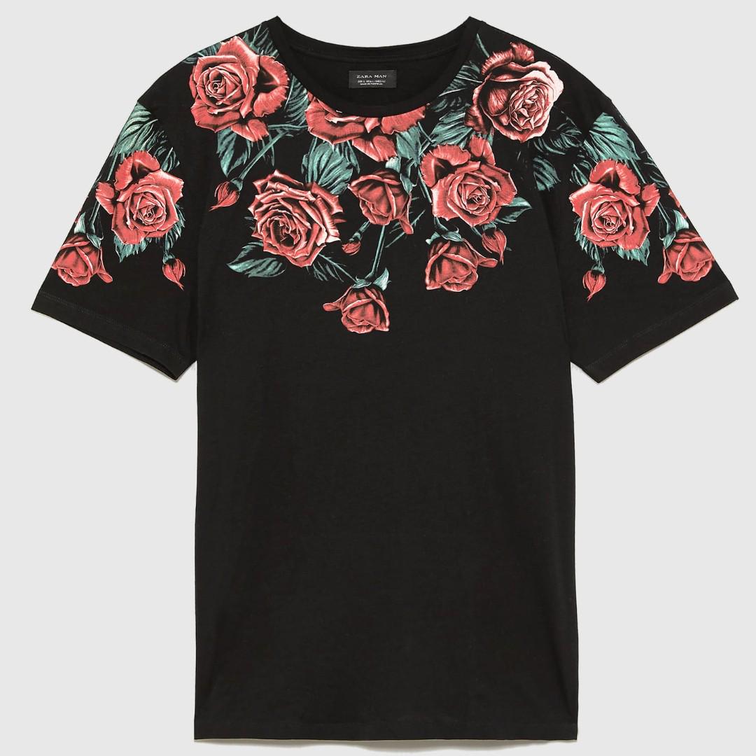 black t shirt with red roses